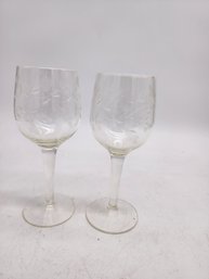 2 Etched Crystal Wine Glasses Will Ship