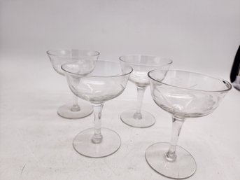 4 Champagne Or Dessert Glasses Etched Crystal