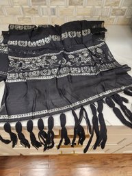 BLACK COTTON AND SILVER EMBROIDERED SCARF WILL SHIP