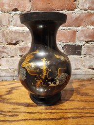 HAND PAINTED KOI JAPANESE POTTERY VASE