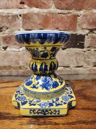 NEW BLUE AND YELLOW TRANSFERWARE CANDLESTICK