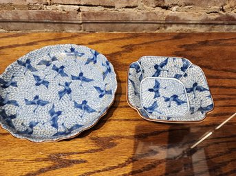 HAND PAINTED JAPANESE KOZANGAMA HERON DISHES