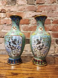 IMPRESSIVE PAIR  OF QIANLONG CLOISSONE MIRROR VASES.