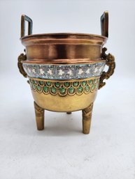 ANTIQUE CHINESE ENAMEL INSCENCE POT STAMPED AND BEAUTIFUL