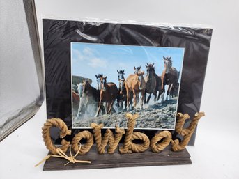 HORSE PHOTO MATTED AND COWBOY  SIGN