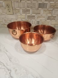 Set Of 3 Copper Mixing Bowls  Stamped CG