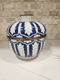 #2 Vintage Rice Bowl With Lid  And Brass Accents