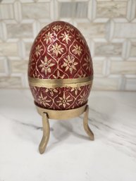 Enameled Brass Egg On Brass Stand
