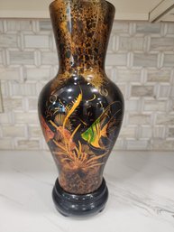 Large Wood Hand Painted Asian Vase