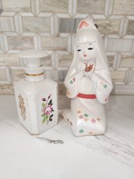 Ceramic Geisha And Asian Hand Painted Decanter