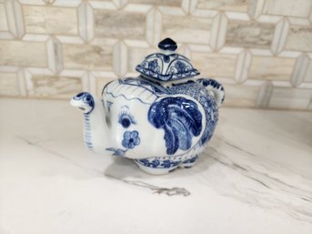 Small Blue And White Hand Painted Single Serving Elephant Tea Pot
