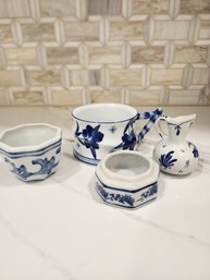 Lot Of 4 Blue And White Trinket Dishes Etc.