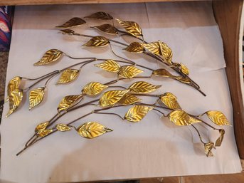 Pair Of Mid Century Brass Leaf Wall Hangings