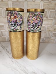 Pair Of Q&eG Royal Austrian Gilded Vases Hand Painted