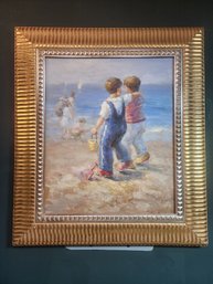 Beautiful Framed Oil Painting Of Brothers On The Beach.