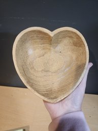 Wood Carved Heart Bowl  6.5'