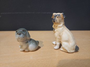 #12  2 Small Antique Porcelain Dogs