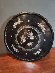 Small Korean Black Lacquer And Mother Of Pearl Inlay Table/tray