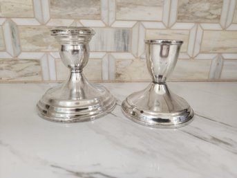 2 Sterling Silver Candle Sticks  Wallace And Dublin Unmatching