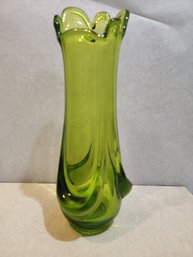 Viking Epic Six Petal Green Swung Drapery Glass Vase MCM