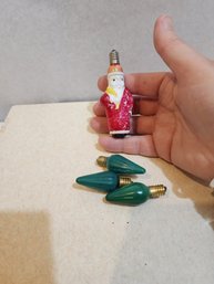 #3  VINTAGE MILK GLASS SANTA AND 3 LIGHT BULB ORNAMENTS