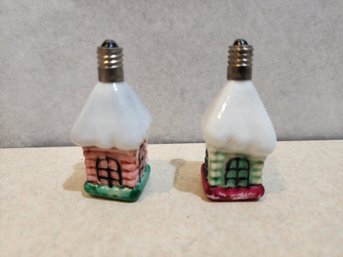 #4 2 CHRISTMAS HOUSE VINTAGE MILK GLASS ORNAMENTS LIGHT BULB