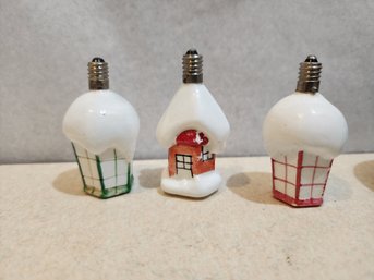 #5  3 CHRISTAS VILLAGE LIGHT BULB ORNAMENTS FROM OCCUPIED JAPAN