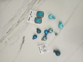 #3 Lot Of Reversable Blue Toned Earrings