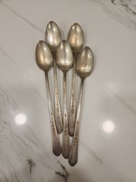 #19 Lot Of 5 Ice Tea Spoon Silver Plate