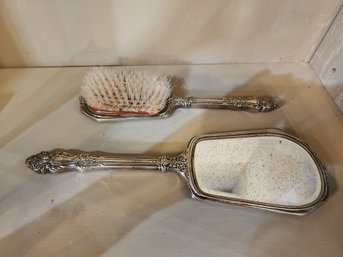 Lovely Antique Sterling Silver Mirror And Brush Vanity Set