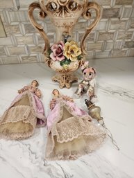 Victorian Ceramic Vase,4 Doll Ornaments And