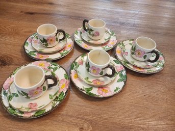 Set Of 5 Desert Rose Coffee Cups, Saucers And Dessert Plates