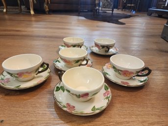 Set Of 4 Plus Desert Rose Teacups And Saucers