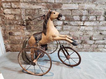 Antique Toy Tricycle Wood Carved Horse