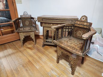 Incredible  Inlay Game Table And 2 Chairs Local Pick Up Only