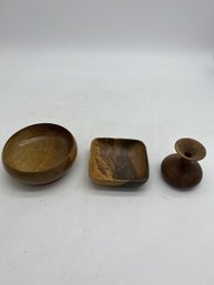 2 Wood Bowl And Wood Jug