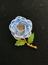 Crown Trifari Blue & Green Enamel Flower Pin