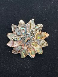 Vintage Mexico Sterling Silver And Abalone Shell Flower Pin