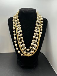 Gold Tone Mesh & Faux Pearl Necklace