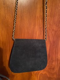 Black Pocketbook With Front Flap Suede