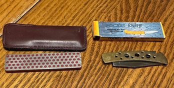 Pocket Knife & Sharpener With Brass Handle