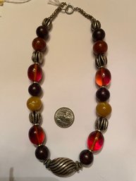 Amber & Silver Tone Necklace