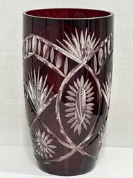 Burgundy Cut Glass Vase