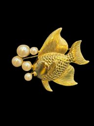 Gold Tone & Faux Pearl Angel Pin