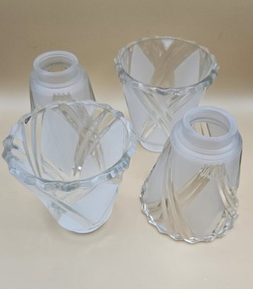 Set Of 4 Frosted & Cut-Glass Lamp Shades