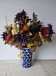 Floral Blue Vase With Artificial Flowers