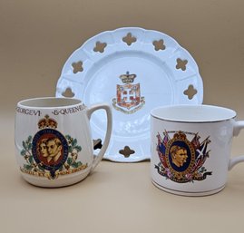 2 George VI & Elizabeth Coronation Mugs Dated May 1937 With Decorative Plate