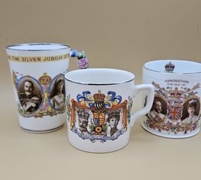 Set Of 3 Royal Commemorative Mugs George V & Queen Mary