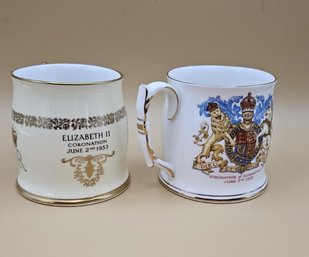 Set Of Two Collectible Coronation Mugs For Queen Elizabeth II Dated June 2nd 1953