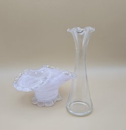 Glass Bud Vase & Hand Blown Glass Dish